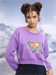Tokyo Talkies Purple Typography Printed Crop Pullover