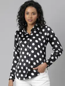 SHOWOFF Standard Slim Fit Polka Dots Printed Satin Casual Shirt