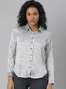 SHOWOFF White & Black Polka Dots Regular Fit Casual Shirt