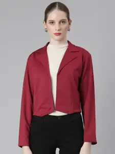 SHOWOFF Notched Lapel Collar Cotton Open Front Shrug