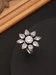 Saraf RS Jewellery Silver-Plated American Diamond-Studded Adjustable Finger Ring
