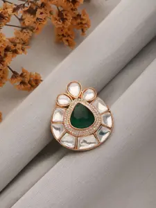 Saraf RS Jewellery Gold-Plated American Diamond-Studded Adjustable Finger Ring