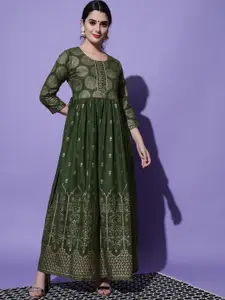 KALINI Ethnic Motifs Printed Fit and Flare Maxi Ethnic Dresses