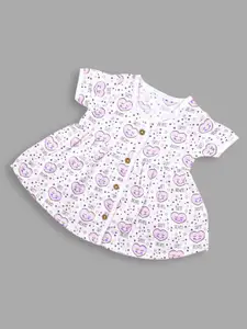 Born Babies Girls Conversational Printed V-Neck Organic Cotton A-Line Dress