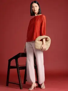 all about you Puff Sleeves Lace-Inserted Top