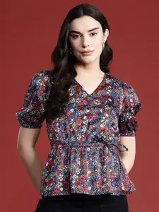 all about you Floral Print Cinched Waist Top