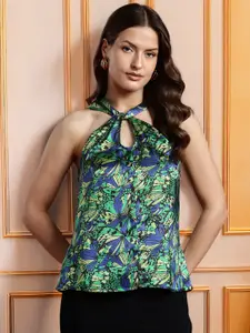 all about you Printed Twisted Satin-Finish Top