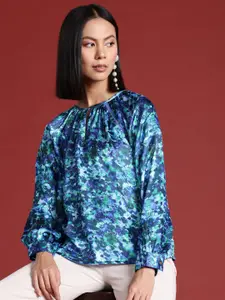 all about you Satin Finish Floral Print Keyhole Neck Top