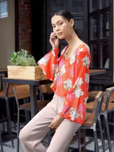 all about you Floral Print Sweetheart Neck Flared Sleeve Top