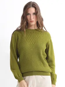 RAREISM Open Knit Self Design Cotton Pullover Sweater