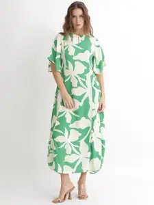 RAREISM Floral Printed Flared Sleeve A-Line Midi Dress