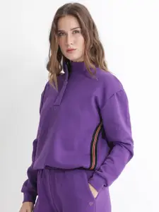 RAREISM Mock Collar Half Zipper Cotton Pullover Sweatshirt