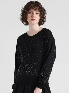 ONLY Onlmila Stud Sweat Black-In Embellished Pure Cotton Sweatshirt