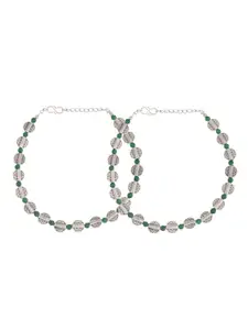 Infuzze Set Of 2 Silver-Plated Beaded Anklets