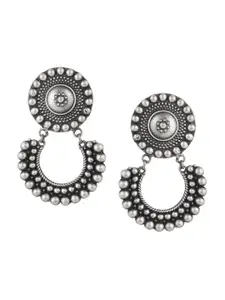 Infuzze Silver-Plated Contemporary Oxidised Drop Earrings