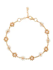 Infuzze Gold-Plated Pearl-Beaded Floral Anklet
