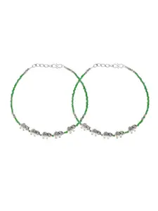 Infuzze Set Of 2 Silver-Plated Beaded Elephant Anklets