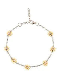 Infuzze Silver-Plated Floral Beaded Anklet