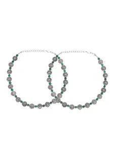 Infuzze Set Of 2 Silver-Plated Beaded Anklets