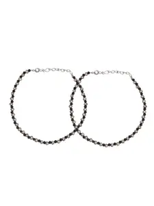 Infuzze Set Of 2 Silver-Plated Heart Beaded Anklets