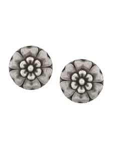 Infuzze Silver-Plated Floral Oxidised Studs Earrings