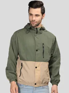 CHKOKKO Colourblocked Hooded Long Sleeves Windcheater Running Sporty Jacket