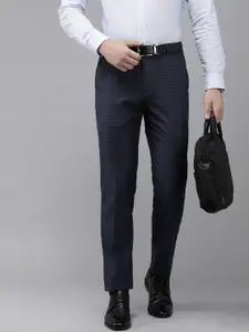 Van Heusen Men Checked Mid-Rise Slim Fit Formal Trousers