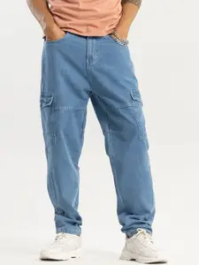 Snitch Blue Men Smart Loose Fit Cargo Trousers