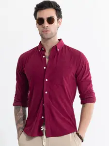 Snitch Maroon Classic Slim Fit Casual Shirt