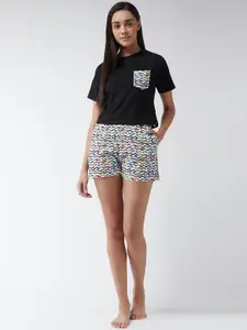 Miss Chase Conversational Printed Pure Cotton T-shirt With Shorts