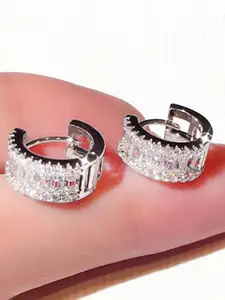 Jewels Galaxy Silver Plated American Diamond Studded Hoop Earrings