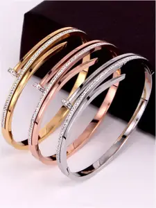 Jewels Galaxy Women Set Of 3 AD Studded Stainless Steel Bangle Style Bracelets
