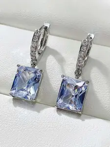 Jewels Galaxy Silver Plated American Diamond Rectangular Drop Earrings