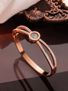 Jewels Galaxy Rose Gold Plated AD Studded Stainless Steel Bangle Style Bracelet