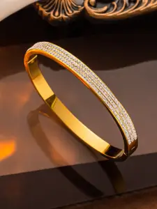 Jewels Galaxy Gold-Plated American Diamond Studded Stainless Steel Bangle-Style Bracelet