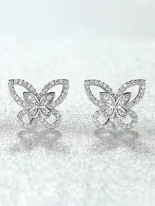 Jewels Galaxy Silver-Plated American Diamond Studs Earrings
