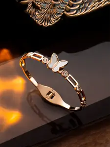 Jewels Galaxy Rose Gold-Plated American Diamond Studded Bangle-Style Bracelet