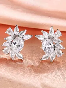 Jewels Galaxy Silver-Plated American Diamond Studded Contemporary Studs Earrings