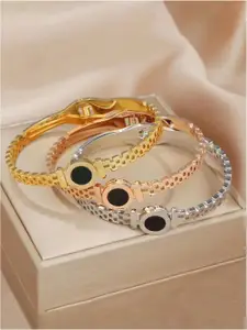 Jewels Galaxy Set Of 3 Gold-Plated Stainless Steel Bangle-Style Bracelet
