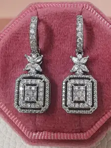 Jewels Galaxy Brass Silver-Plated Cubic Zirconia Classic Hoop Earrings