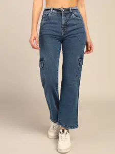 Nifty Women Blue Boyfriend Fit  High-Rise Stretchable Cargo Jeans