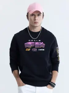 Snitch Black Typography Printed Pure Cotton Pullover Sweatshirt