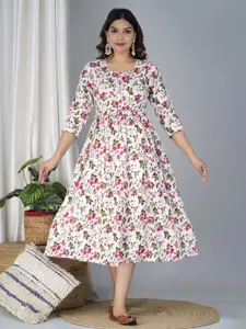 BAESD Floral Printed Maternity Fit & Flare Midi Ethnic Dress