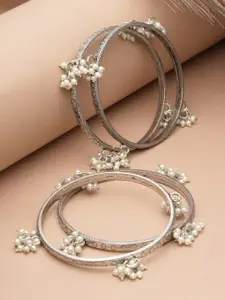 PANASH Set of 4 Silver-Plated Pearls Beaded Bangles