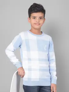 Crimsoune Club Boys Blue Checked Pure Cotton Pullover