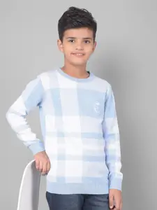 Crimsoune Club Boys Blue Checked Long Sleeves Pure Cotton Pullover