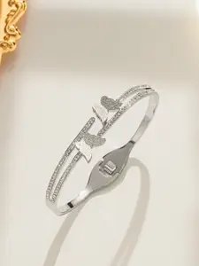 Jewels Galaxy Silver Plated American Diamond Bangle-Style Bracelet