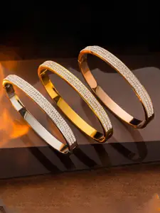 Jewels Galaxy Set Of 3 Stainless Steel American Diamond Bangle-Style Bracelet