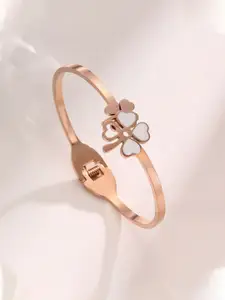 Jewels Galaxy Rose Gold-Plated Mother of Pearl Bangle-Style Bracelet