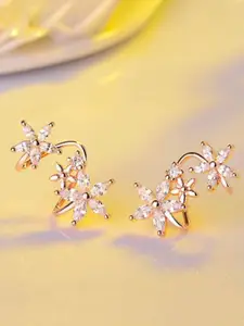 Jewels Galaxy Rose Gold Plated American Diamond-Studded Star Shaped Stud Earrings